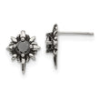 Stainless Steel Antiqued and Polished w/Black CZ Post Earrings