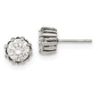 Stainless Steel Antiqued and Polished CZ Post Earrings