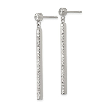 Stainless Steel Polished w/Preciosa Crystal Bar Post Dangle Earrings