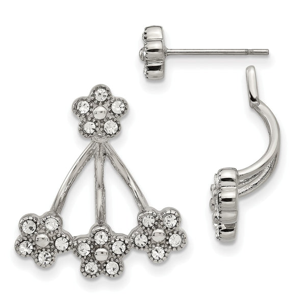 Stainless Steel Polished w/Preciosa Crystal w/Jacket Post Earrings