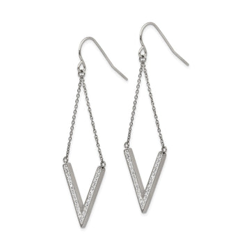 Stainless Steel Polished w/Preciosa Crystal V-shape Shepherd Hook Earrings