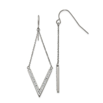 Stainless Steel Polished w/Preciosa Crystal V-shape Shepherd Hook Earrings