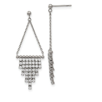 Stainless Steel Polished CZ Dangle Post Earrings