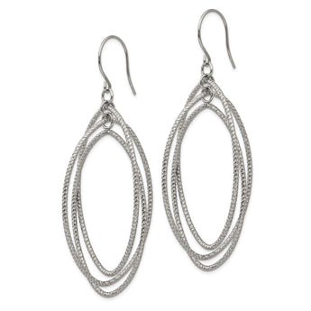 Stainless Steel Polished and Textured Shepherd Hook Dangle Earrings