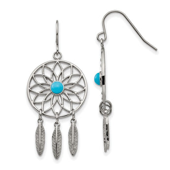 Stainless Steel Polished w/Imit.Turquoise DreamCatcher Earrings