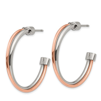 Stainless Steel Polished Rose IP-plated Post Hoop Earrings