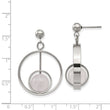 Stainless Steel Polished with Rose Quartz Moveable Post Dangle Earrings