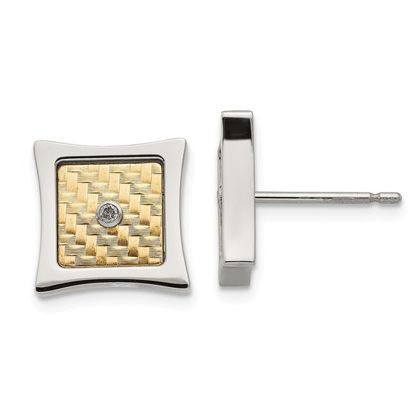 Stainless Steel w/ 18k gold accent .03ct Diamond Square Post Earrings