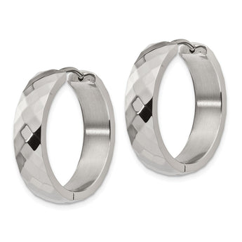 Stainless Steel Polished and Textured Hinged Hoop Earrings