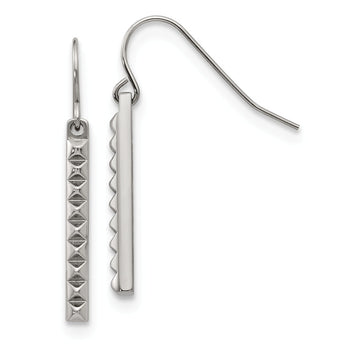 Stainless Steel Polished Studded Bar Shepherds Hook Earrings