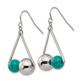 Stainless Steel Polished Triangle w/Imit.Turquoise Beads Earrings