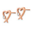 Stainless Steel Polished Rose IP-plated w/Crystal Heart Post Earrings
