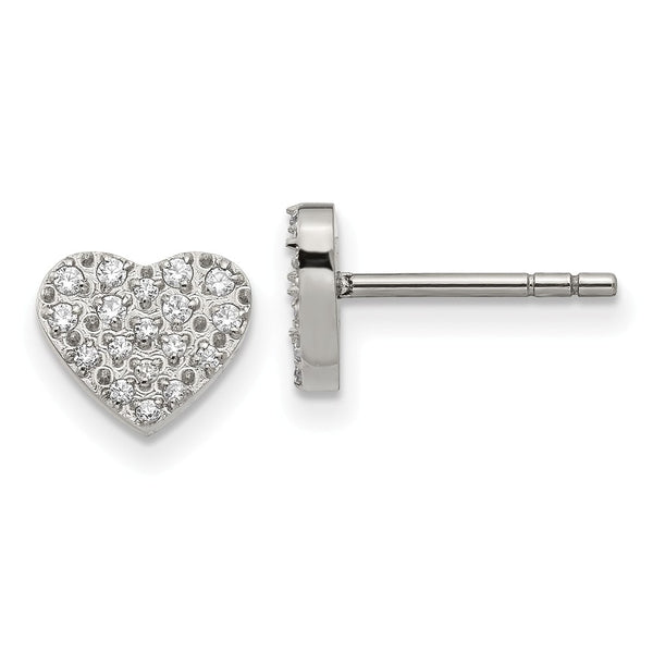 Stainless Steel Polished with CZ Heart Post Earrings