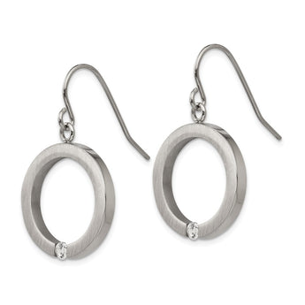 Stainless Steel Brushed and Polished w/CZ Circle Shepherd Hook Earrings