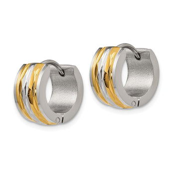 Stainless Steel Yellow IP-Plated Hinged Hoop Earrings