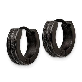 Stainless Steel Black IP-Plated Laser cut Hinged Hoop Earrings