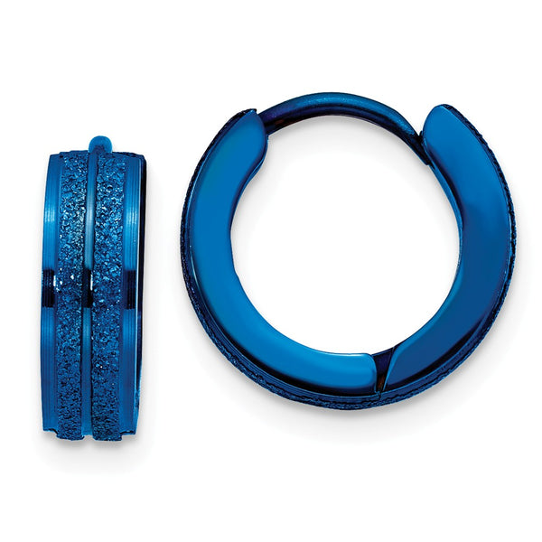 Stainless Steel Blue IP-Plated Laser cut Hinged Hoop Earrings