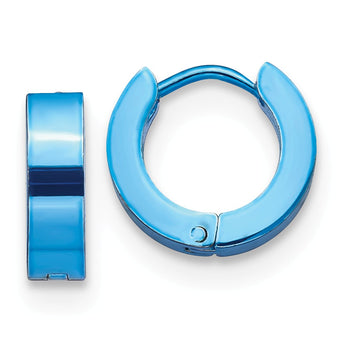 Stainless Steel Blue IP-Plated Hinged Hoop Earrings