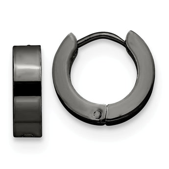 Stainless Steel Black IP-Plated Hinged Hoop Earrings