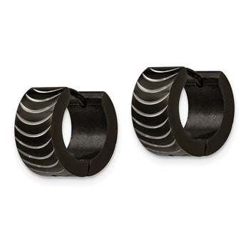 Stainless Steel Black IP-Plated Hinged Hoop Earrings