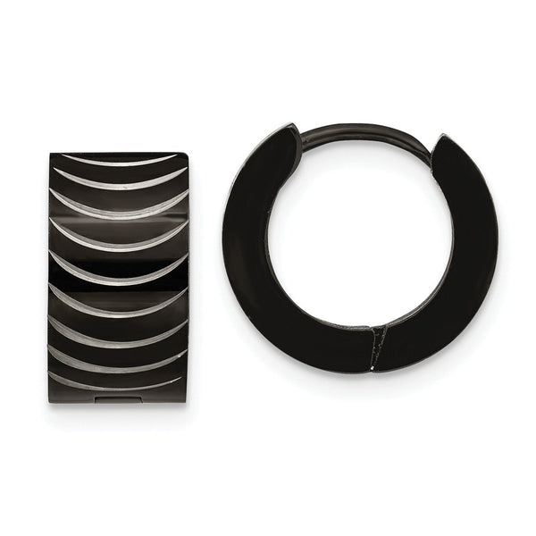 Stainless Steel Black IP-Plated Hinged Hoop Earrings