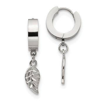 Stainless Steel Leaf Hinged Hoop Earrings