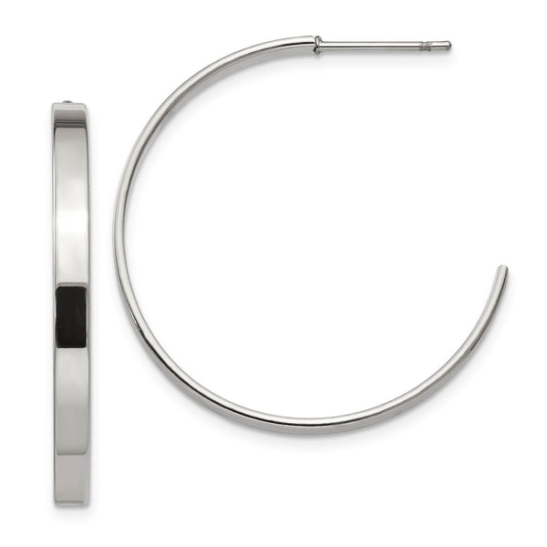 Stainless Steel 33mm Diameter J Hoop Post Earrings