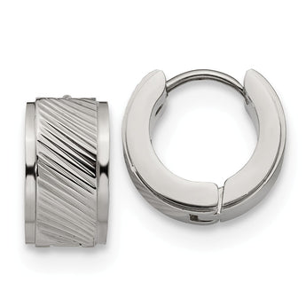 Stainless Steel Patterned Hinged Hoop Earrings