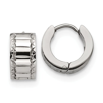 Stainless Steel Patterned Hinged Hoop Earrings