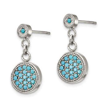 Stainless Steel Polished Reconstucted Turquoise Post Dangle Earrings
