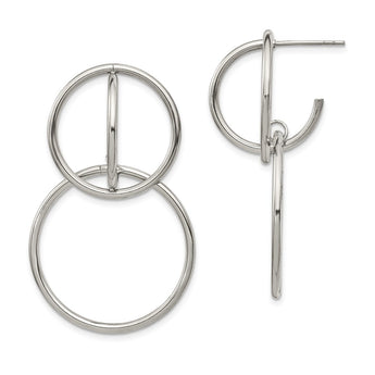 Stainless Steel Polished Interlocking Circles Post Dangle Earrings