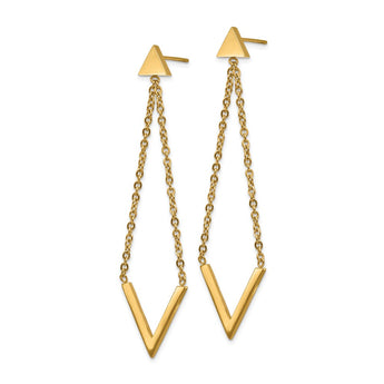 Stainless Steel Polished Yellow IP-plated Triangle Post V Dangle Earrings