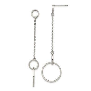 Stainless Steel Polished Circle Post Dangle Earrings