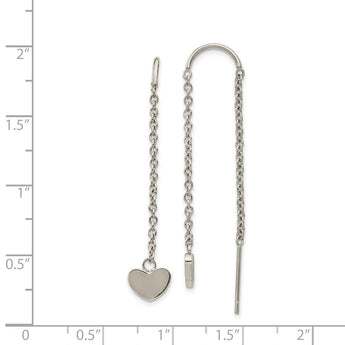 Stainless Steel Polished Threader Heart Dangle Earrings