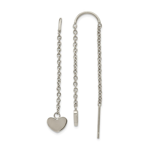 Stainless Steel Polished Threader Heart Dangle Earrings