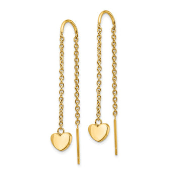 Stainless Steel Polished Yellow IP-plated Threader Heart Dangle Earrings