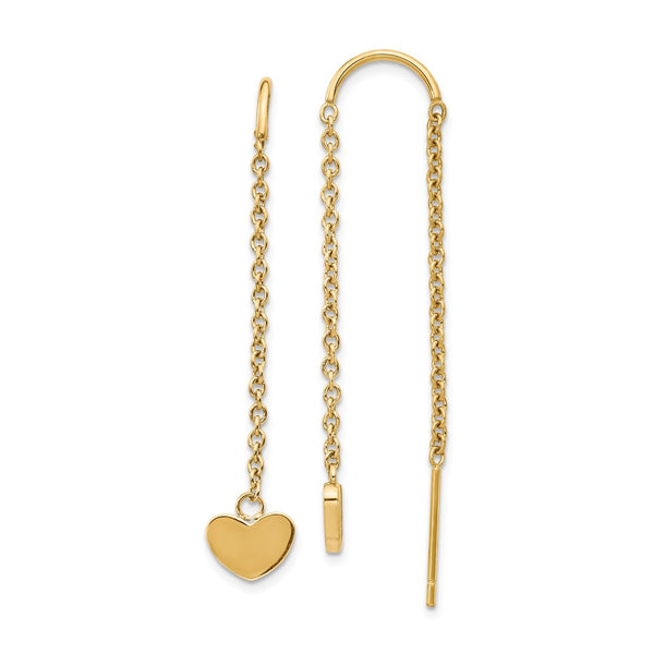 Stainless Steel Polished Yellow IP-plated Threader Heart Dangle Earrings