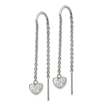 Stainless Steel Polished w/Preciosa Crystal Heart Threader Earrings