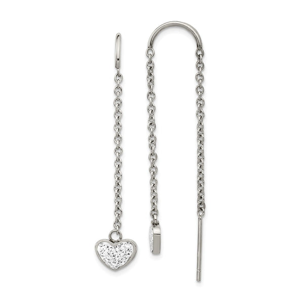 Stainless Steel Polished w/Preciosa Crystal Heart Threader Earrings