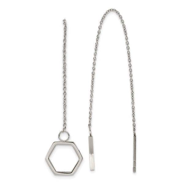Stainless Steel Polished Hexagon Threader Earrings