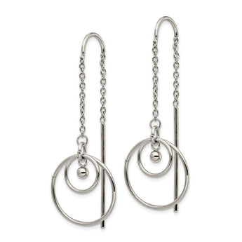 Stainless Steel Polished Threader Circle Dangle Earrings