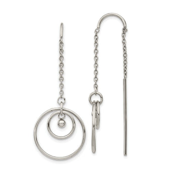 Stainless Steel Polished Threader Circle Dangle Earrings