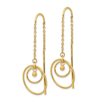 Stainless Steel Polished Yellow IP-plated Threader Circle Dangle Earrings