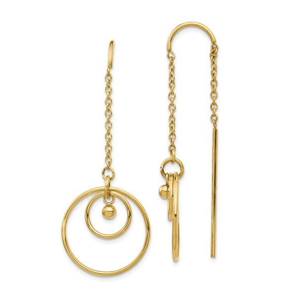 Stainless Steel Polished Yellow IP-plated Threader Circle Dangle Earrings