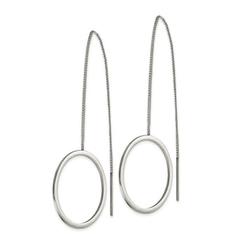 Stainless Steel Polished Circle Dangle Threader Earrings