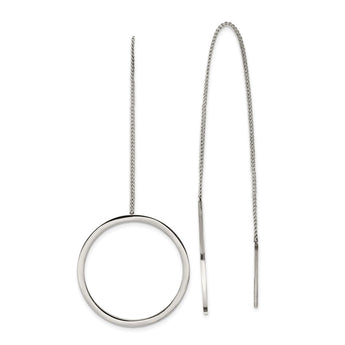 Stainless Steel Polished Circle Dangle Threader Earrings