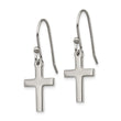 Stainless Steel Polished Cross Dangle Shepherd Hook Earrings