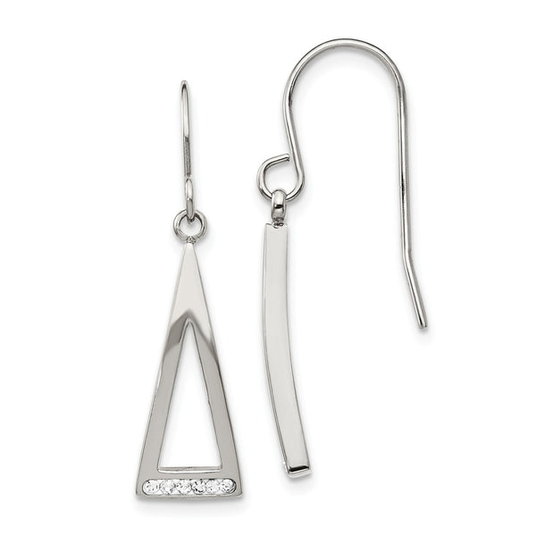 Stainless Steel Polished w/ Preciosa Crystal Shepherd Hook Dangle Earrings