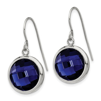 Stainless Steel Polished with Blue Glass Dangle Shepherd Hook Earrings