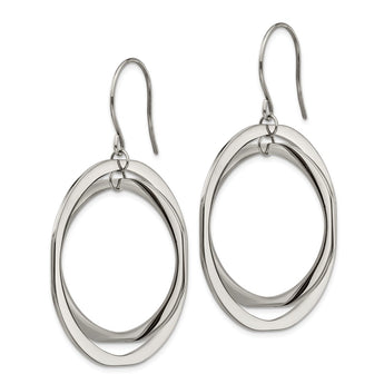 Stainless Steel Polished Circles Dangle Shepherd Hook Earring